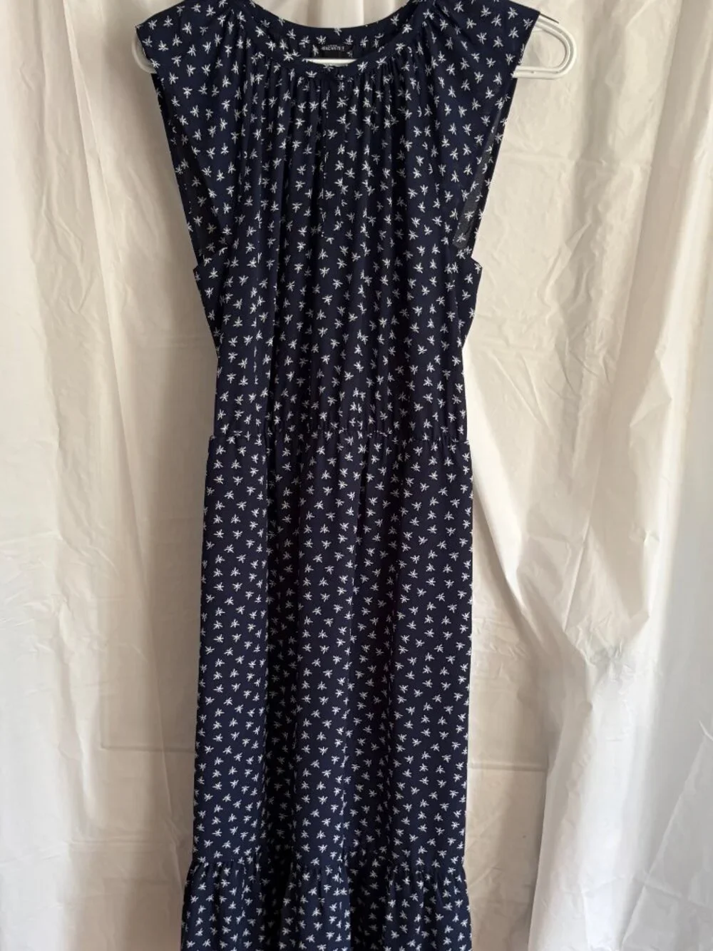 J.Crew Mercantile Navy & White Dragonfly Cap Sleeve Dress with Ruffled Bottom XS